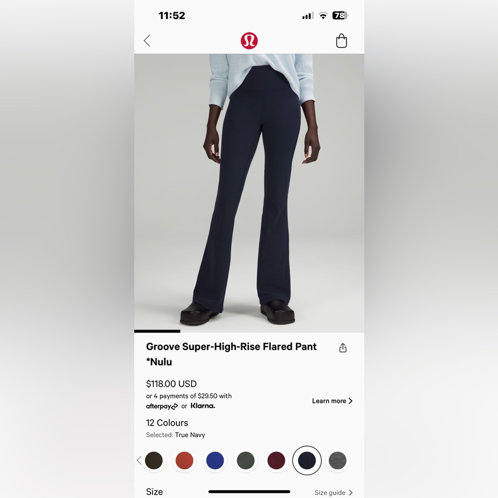 Lululemon groove super high rise pant in navy blue